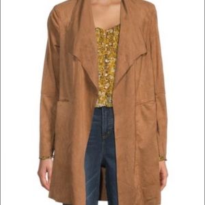 Max Studio beige suede cardigan outerwear Open-Front Long Jacket